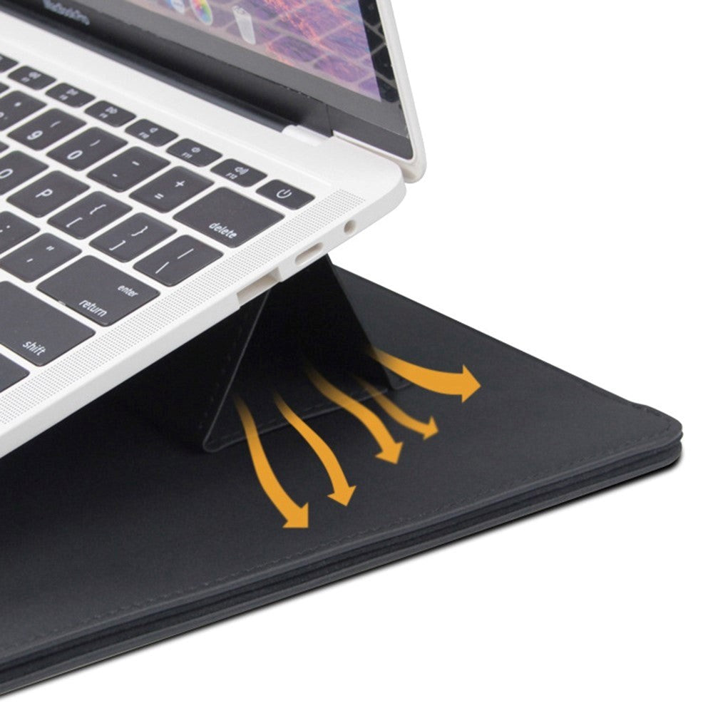 Magnetic MacBook / Laptop Sleeve 13-14" w. Extra Pocket & Tri-fold Stand Function (32 x 24 cm) - Black / Gray