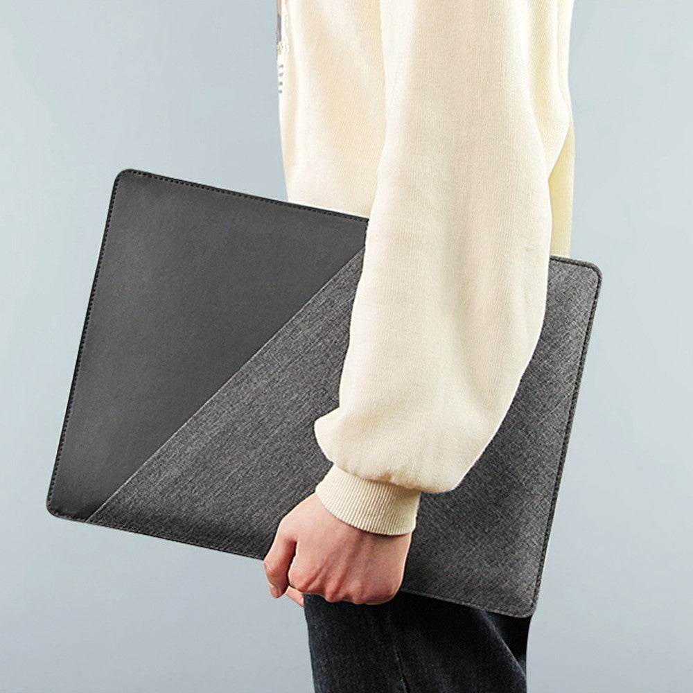 Magnetic MacBook / Laptop Sleeve 13-14" w. Extra Pocket & Tri-fold Stand Function (32 x 24 cm) - Black / Gray