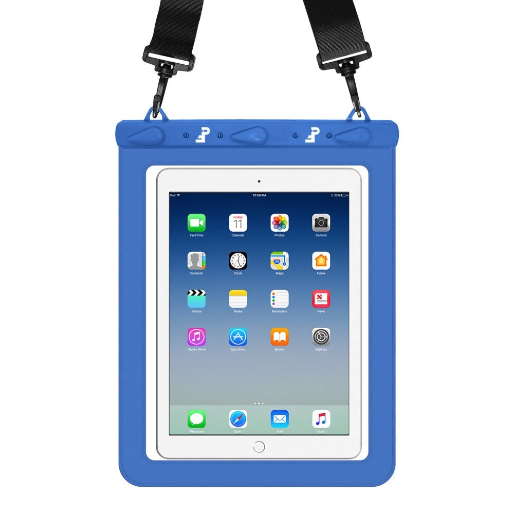 Universal Tablet 25,5x21cm Waterproof Case w. Shoulder Strap - Black / Transparent