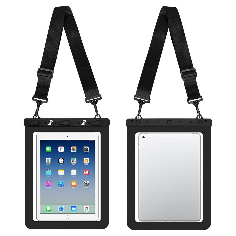 Universal Tablet 25,5x21cm Waterproof Case w. Shoulder Strap - Black / Transparent