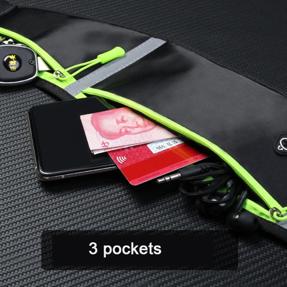 Running Belt with Reflector & Pockets - Green