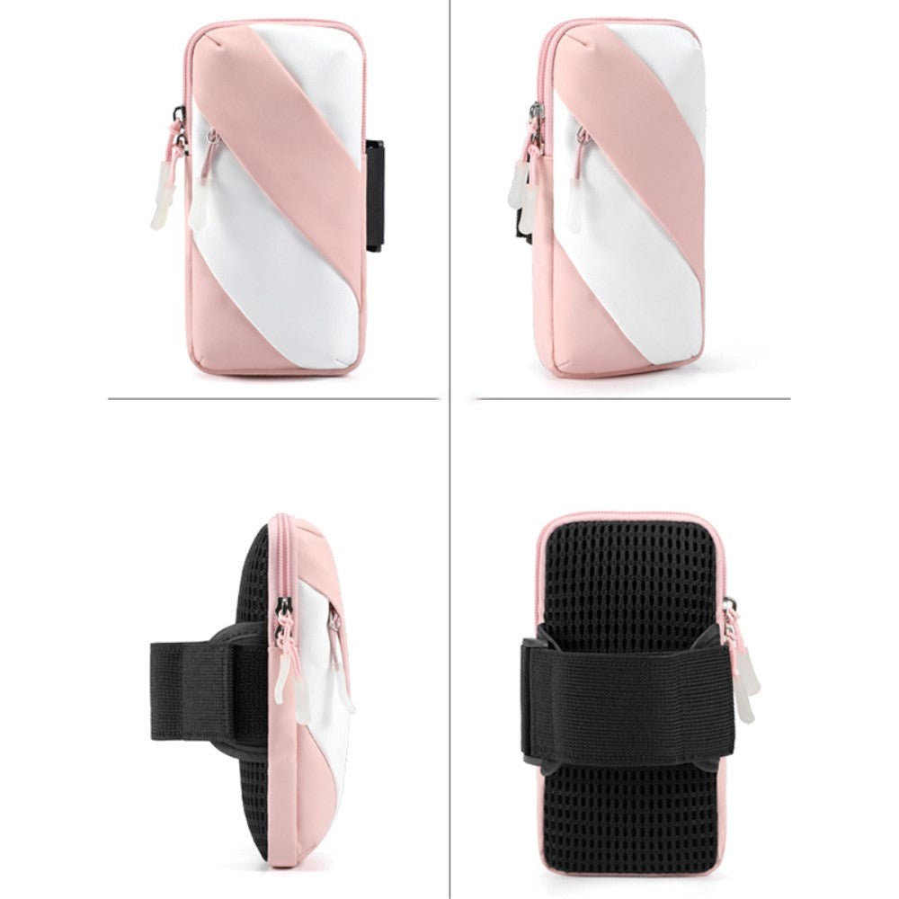 Running Armband for Smartphone w. 2 Pockets (Max. Mobile 170 x 80 mm) - Pink / White