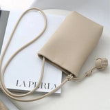 Faux Leather Crossbody Mobile Bag with Magnetic Closure (200 x 130 mm) - Beige