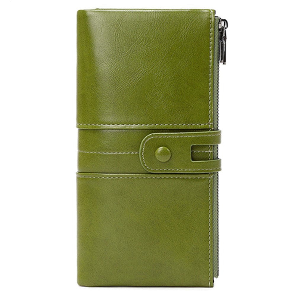 Mobile Faux Leather Wallet with Card Holders & Zip Pockets (Max. Mobile: 185 x 95 x 20 mm) - Green