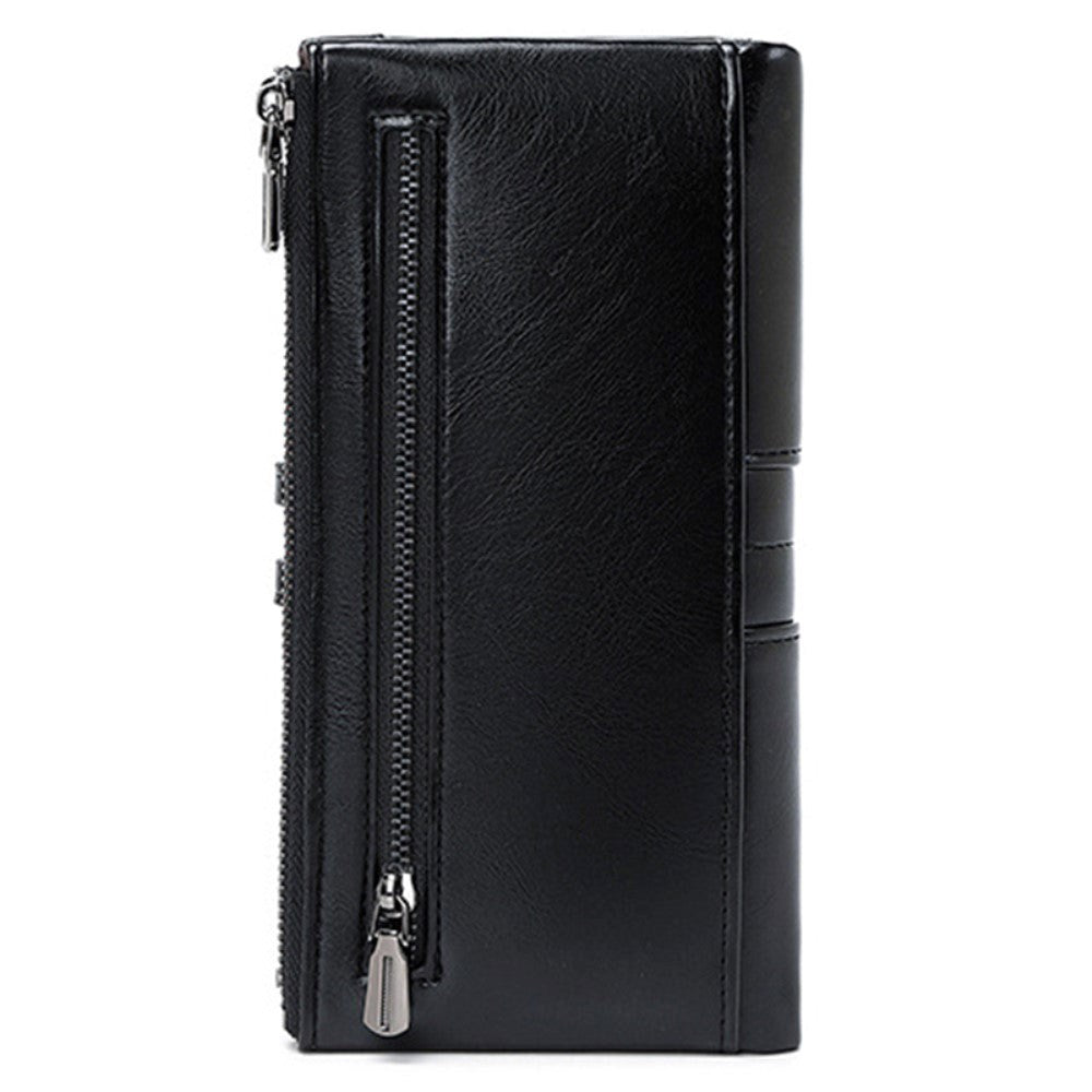 Mobile Faux Leather Wallet with Card Holders & Zip Pockets (Max. Mobile: 185 x 95 x 20 mm) - Black