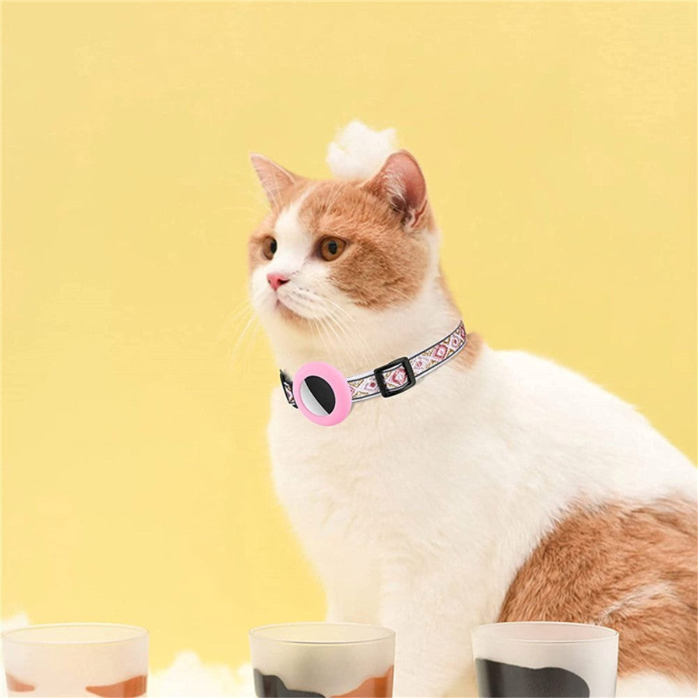 Cat Collar with AirTag Silicone Case & Brush - Pink