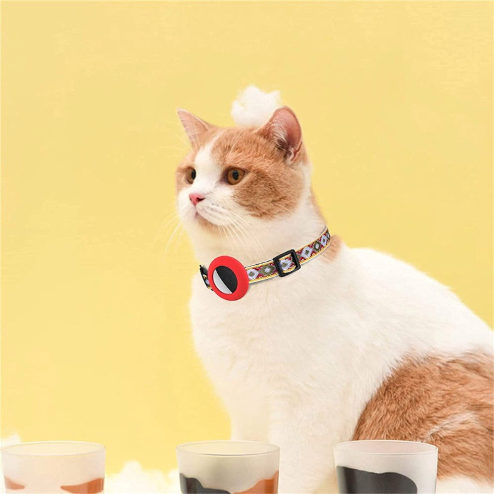 Cat Collar with AirTag Silicone Case & Brush - Red