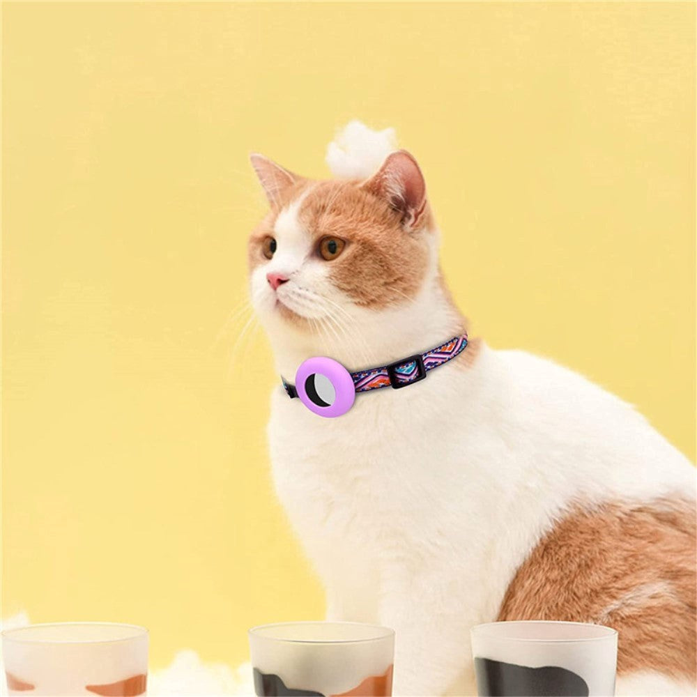 Cat Collar with AirTag Silicone Case & Brush - Purple