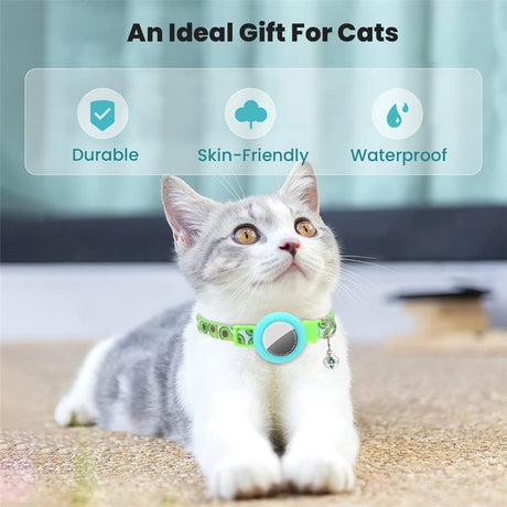 Cat Collar with AirTag Silicone Case & Bell - Avocado