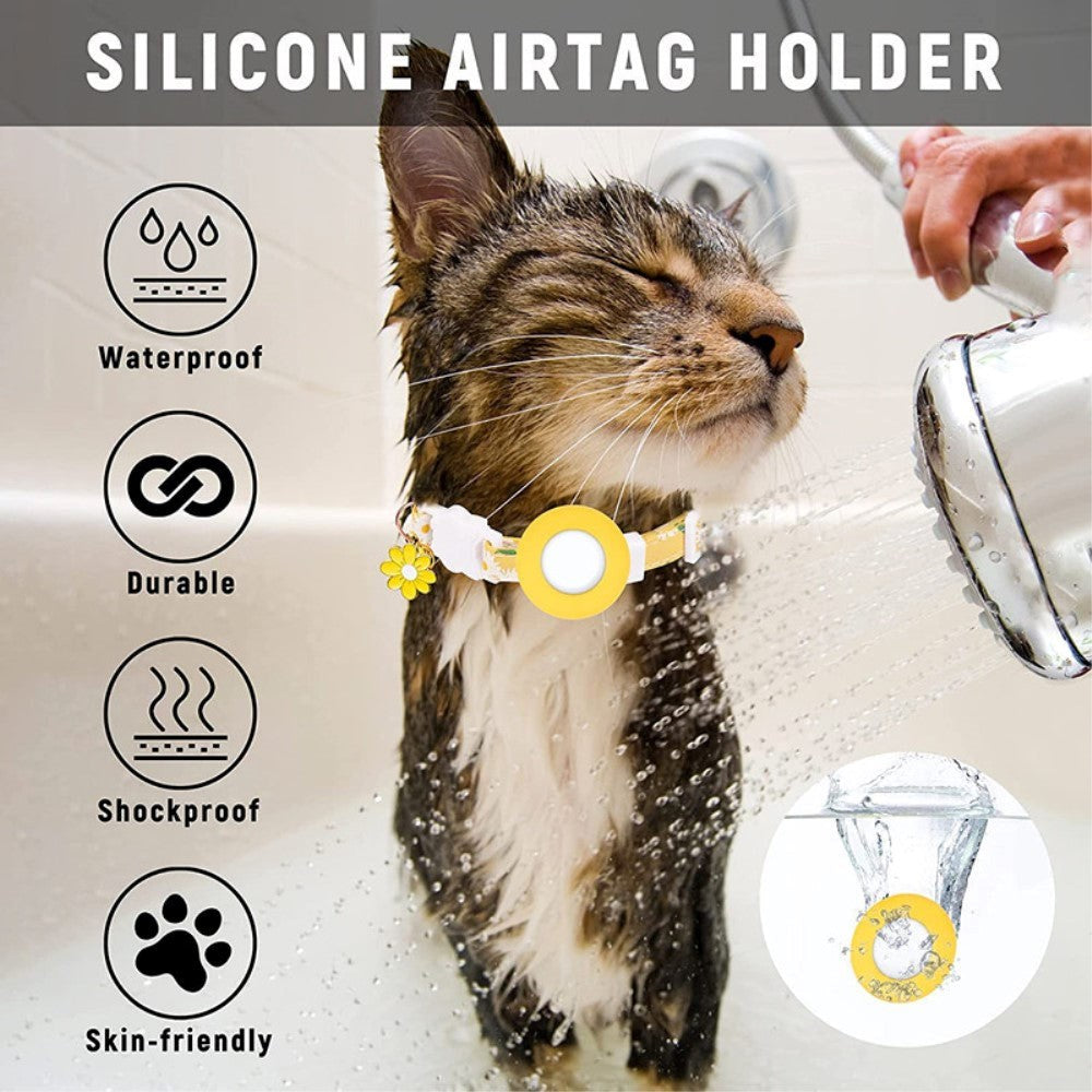 Cat Collar with AirTag Silicone Case & Film - Yellow with Daisies