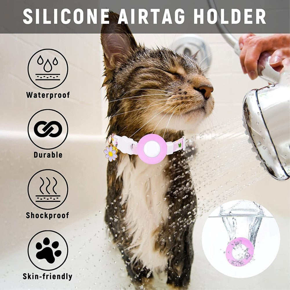 Cat Collar with AirTag Silicone Case & Film - Purple with Daisies