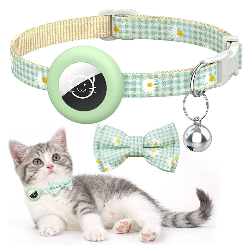 Cat Collar with AirTag Silicone Case & Bell - Green