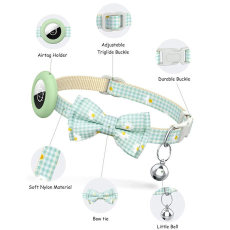 Cat Collar with AirTag Silicone Case & Bell - Green