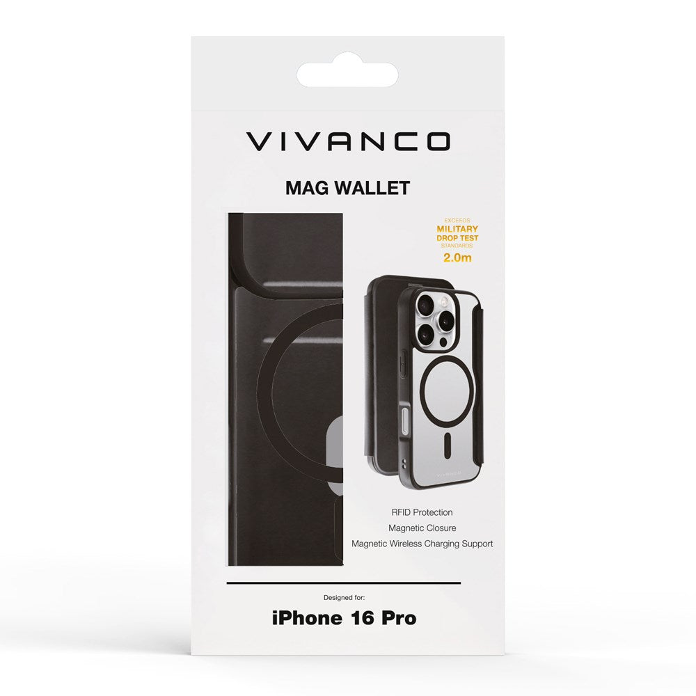 iPhone 16 Pro Vivanco Classic Wallet Wallet Case - MagSafe Compatible - Black