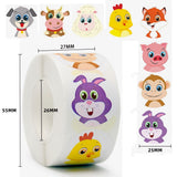 Roll of 500 x Stickers of Cartoon Animals - Farm Animals