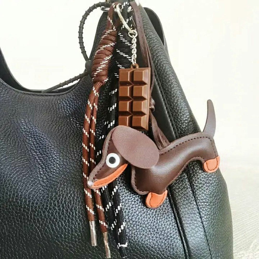 Bag Charm with Dachshund / Chocolate - Brown
