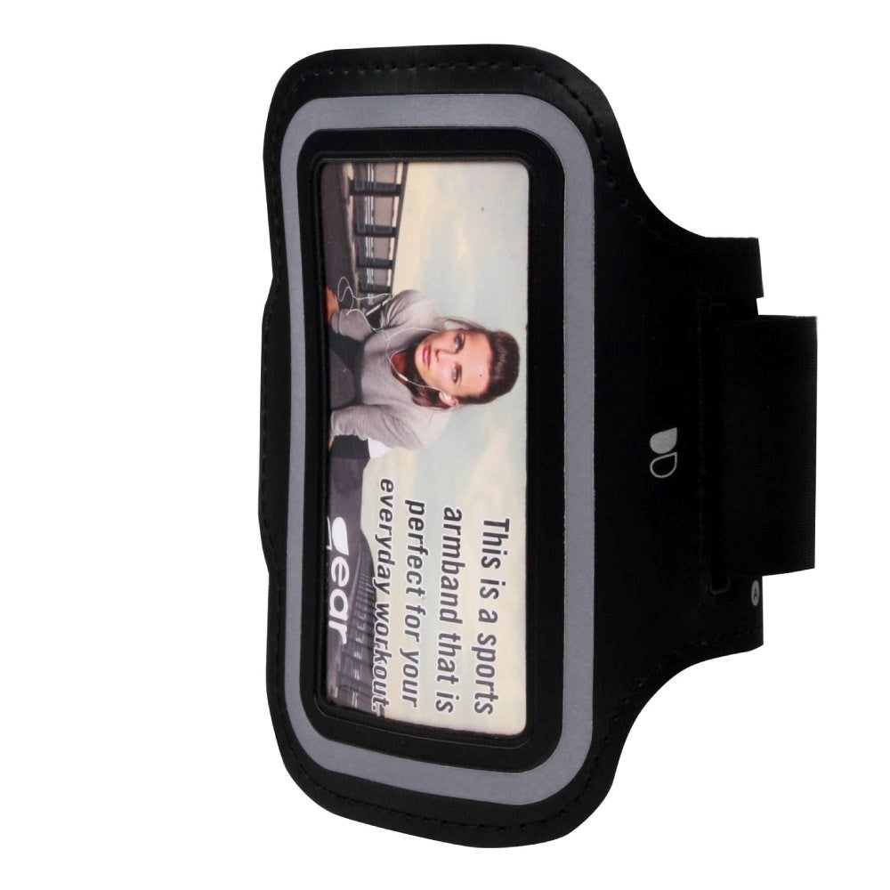 GEAR Universal Running Armband with Adjustable Velcro Strap & Reflective Edge (Max. Phone: 55 x 120mm) - Black