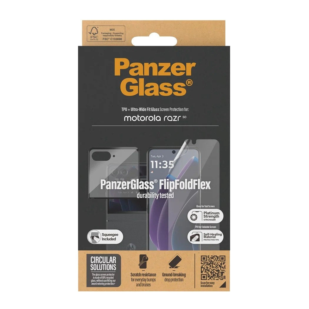 SAFE by PanzerGlass Motorola Razr 50 Ultra-Wide Fit Screen Protection Glass for Front Screen & Back Screen - Transparent