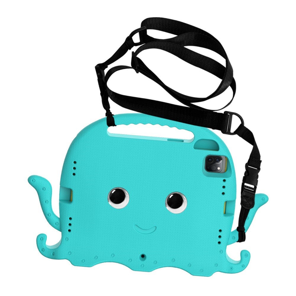 EIDERWOOD iPad Air 11" (2024) / Pro 11" (2018-2024) Kids Case w. Shoulder Strap & Hand Holder - Octopus - Light Blue