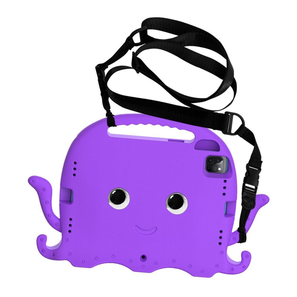 EIDERWOOD iPad Air 11" (2024) / Pro 11" (2018-2024) Kids Case w. Shoulder Strap & Hand Holder - Octopus - Purple