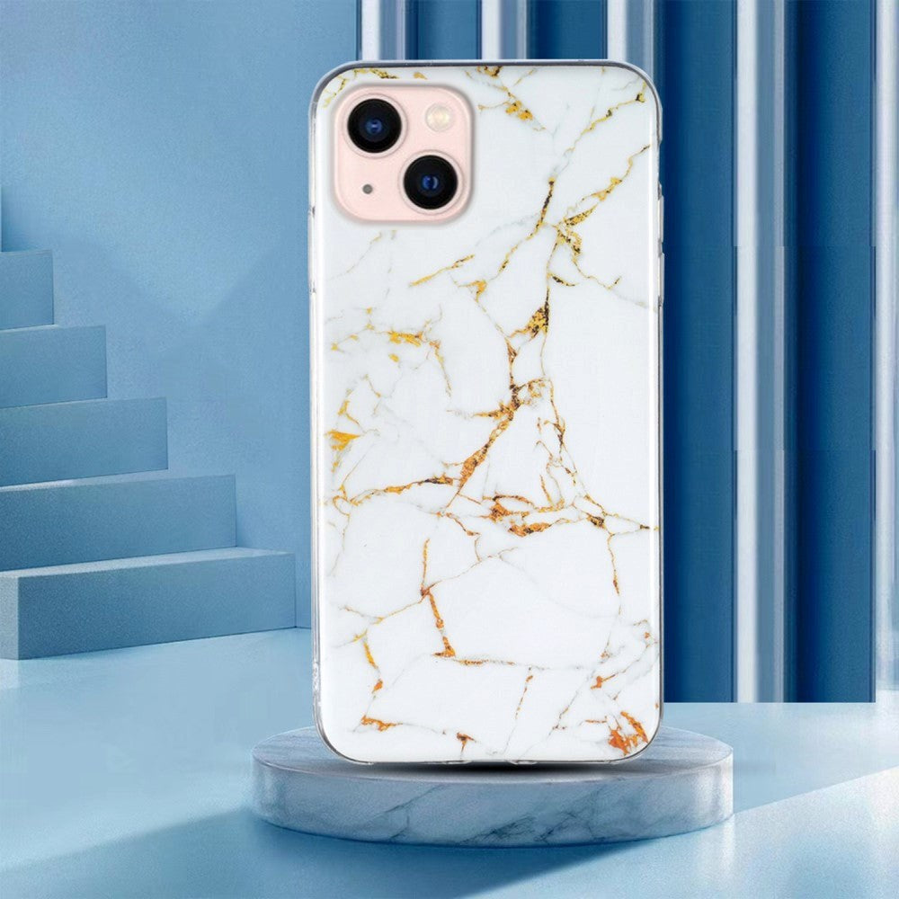 iPhone 13 Flexible Back Case Marble Pattern - White