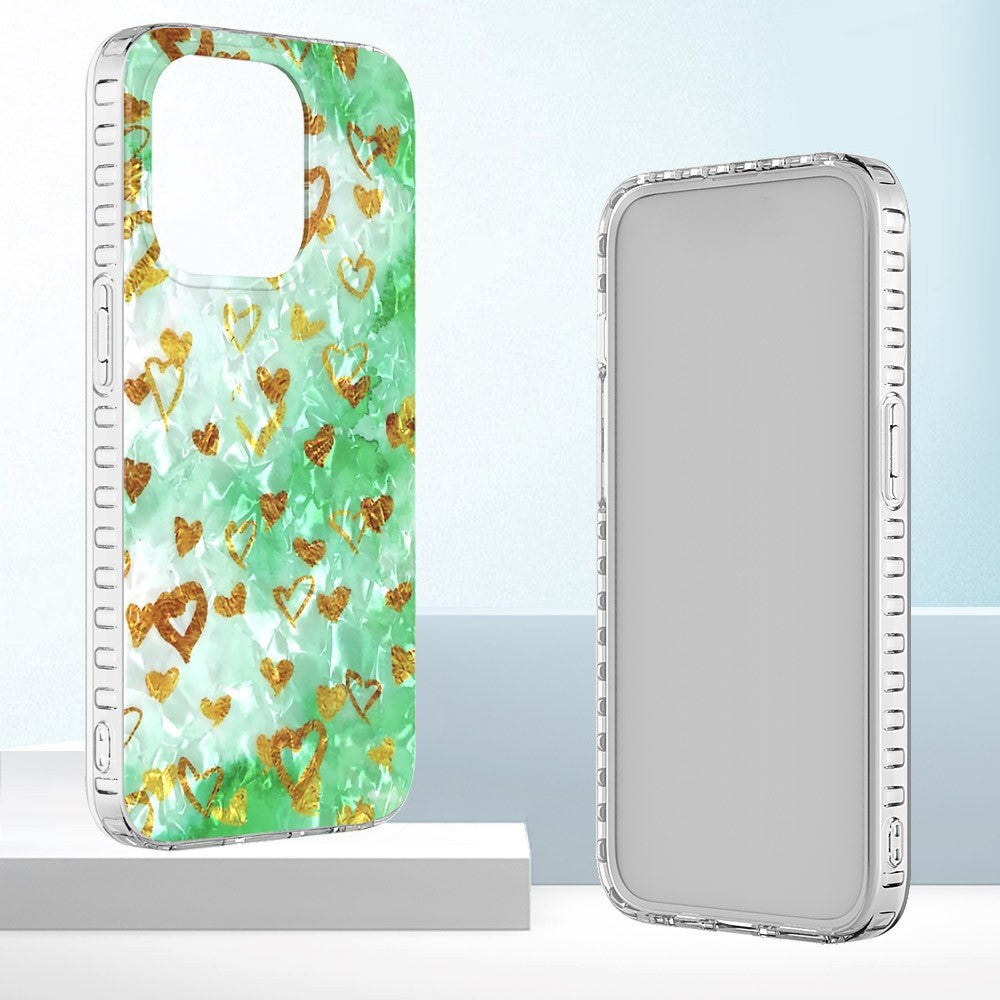 iPhone 14 Pro Flexible Plastic Cover - Gold Hearts