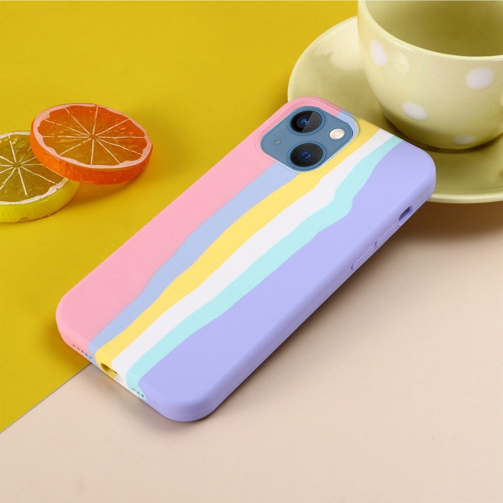 iPhone 14 Silicone Case - Pink Rainbow