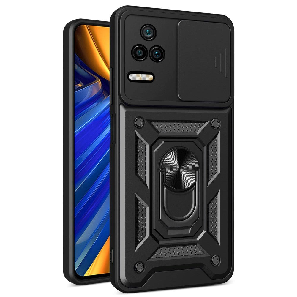 Xiaomi Poco F4 Tough Case w. Magnetic Kickstand & Cam Slider - Black