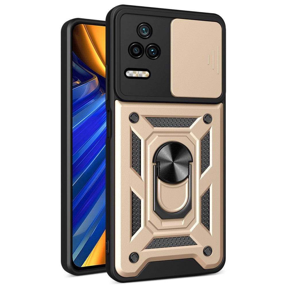 Xiaomi Poco F4 Tough Case w. Magnetic Kickstand & Cam Slider - Gold