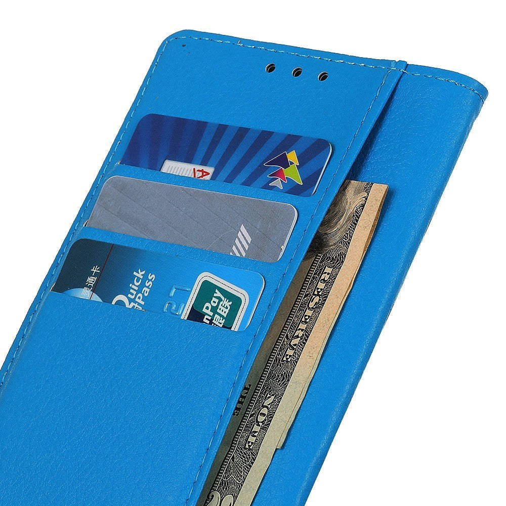 Samsung Galaxy M13 Litchi Leather Wallet Case - Blue