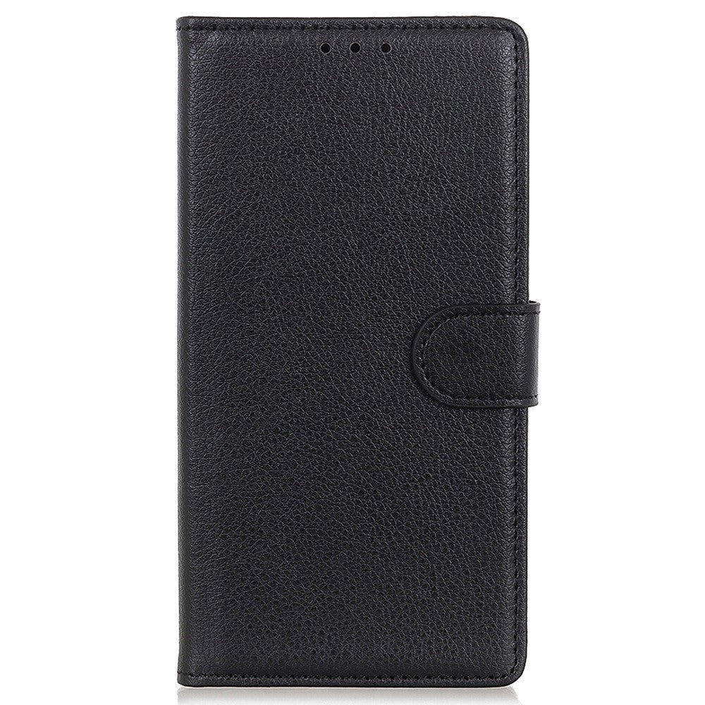 Samsung Galaxy M13 Litchi Leather Wallet Case - Black