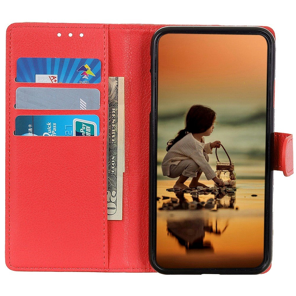 Samsung Galaxy M13 Litchi Leather Wallet Case - Red