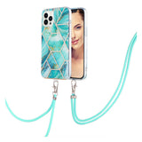 iPhone 14 Pro Flexible Plastic Back Case w. Cord - Marble - Blue