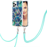 iPhone 14 Pro Flexible Plastic Back Case w. Cord - Marble - Blue & Green