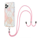 iPhone 14 Pro Flexible Plastic Back Case w. Cord - Marble - Pink & White