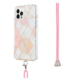 iPhone 14 Pro Flexible Plastic Back Case w. Cord - Marble - Pink & White