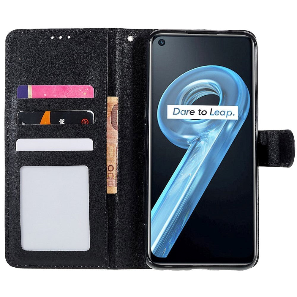 Oppo A76 / Realme 9i Leather Flip Case w. Wallet & Stand Function - Black