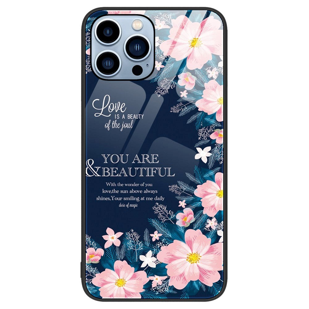 iPhone 14 Pro with Tempered Glass - Pink Flowers