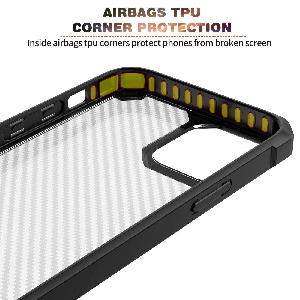 iPhone 14 Plastic Back Case w. Carbon Look - Transparent / Black