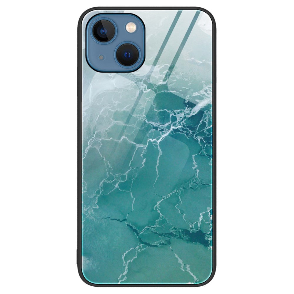 iPhone 14 Plus Plastic Case with Tempered Glass - Turquoise Marble