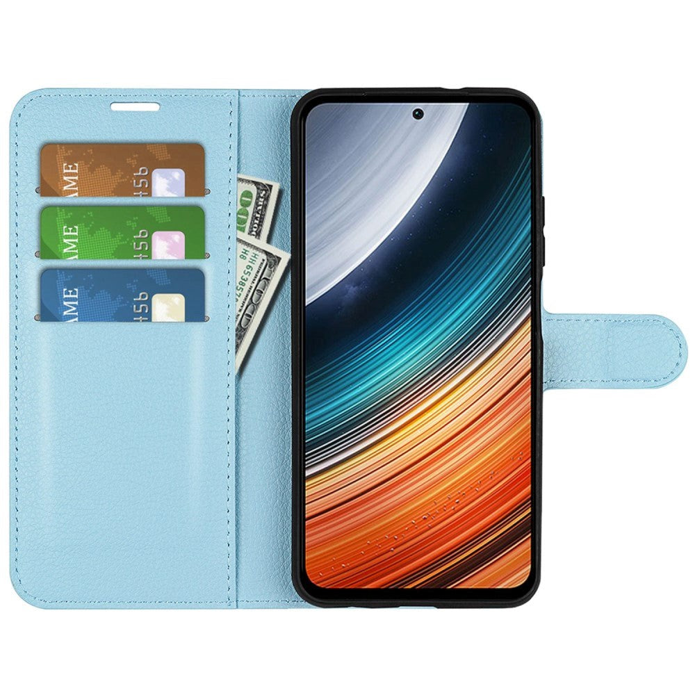 Xiaomi Poco F4 Litchi Leather Flip Cover w. Wallet - Light Blue