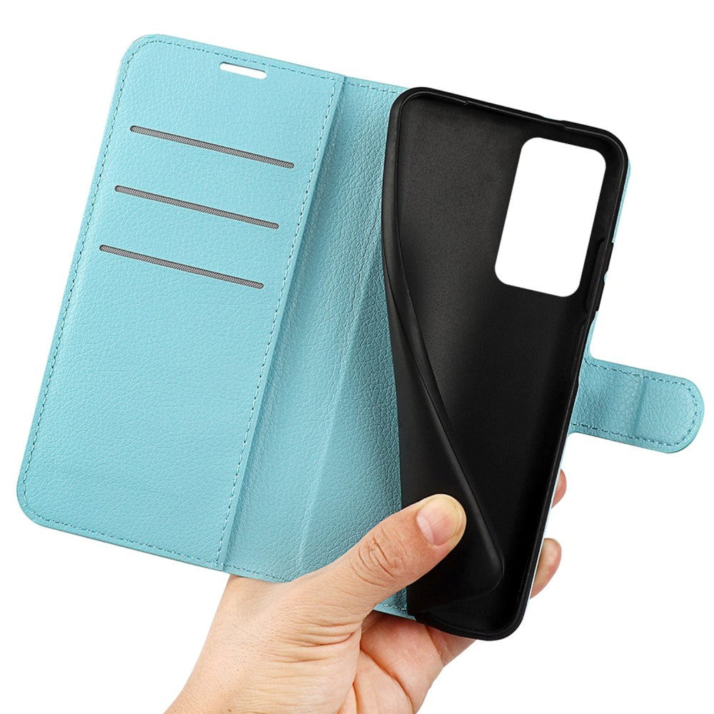 Xiaomi Poco F4 Litchi Leather Flip Cover w. Wallet - Light Blue