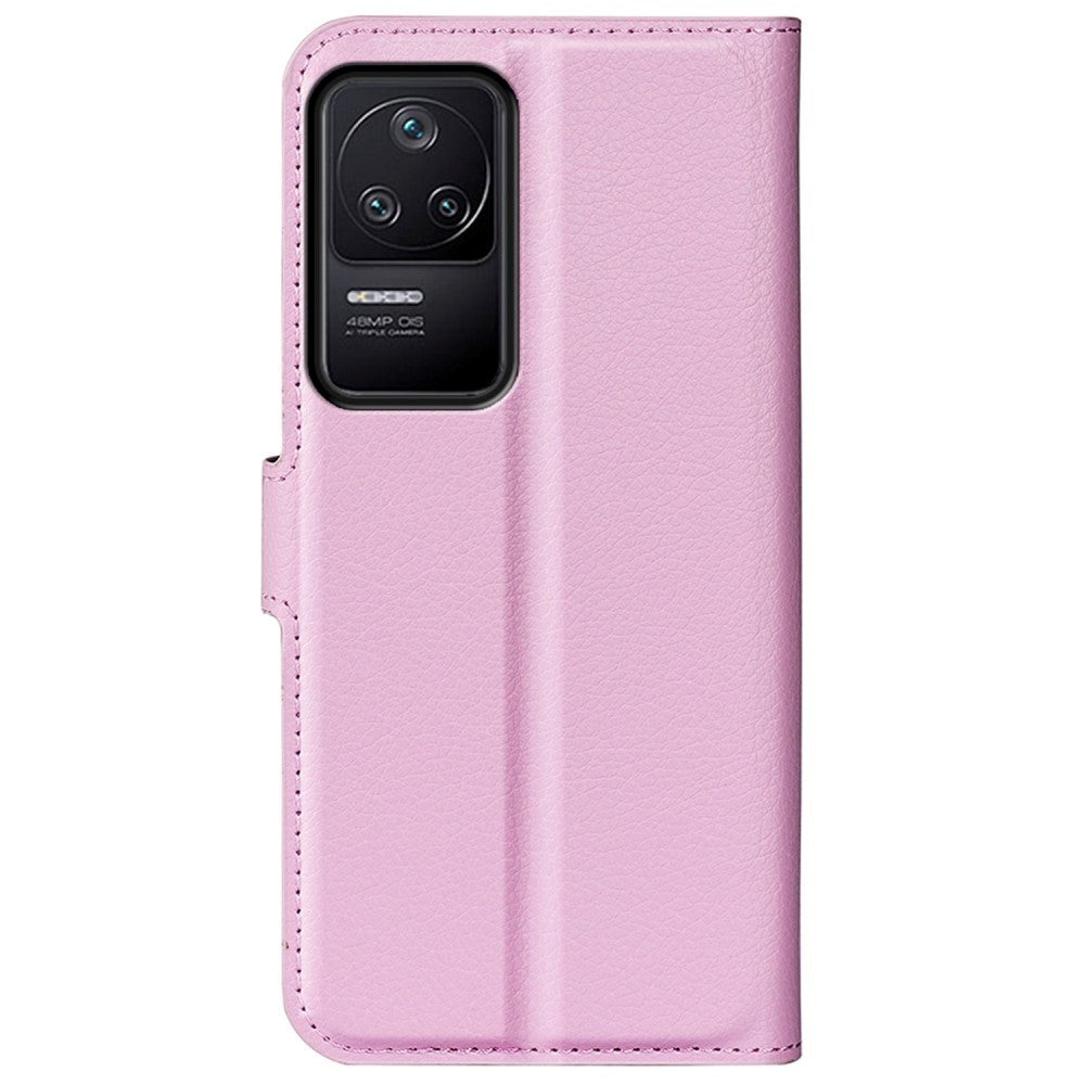 Xiaomi Poco F4 Litchi Leather Flip Cover w. Wallet - Pink