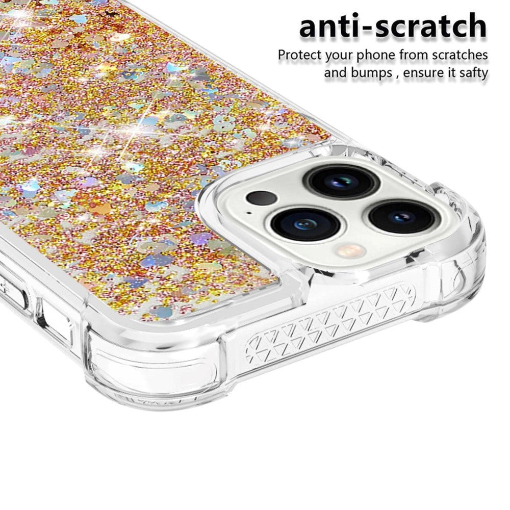 iPhone 14 Pro Case w. Glitter - Transparent & Gold