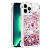 iPhone 14 Pro Max Dynamic Glitter Back Case w. Hearts - Transparent / Rose Gold