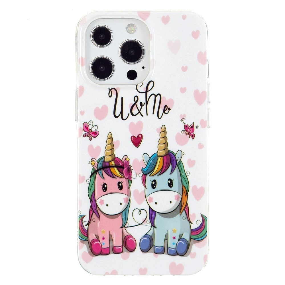 iPhone 14 Pro Flexible TPU Plastic Back Case - Two Unicorns