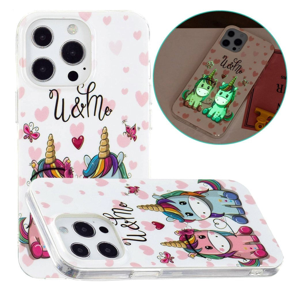 iPhone 14 Pro Flexible TPU Plastic Back Case - Two Unicorns