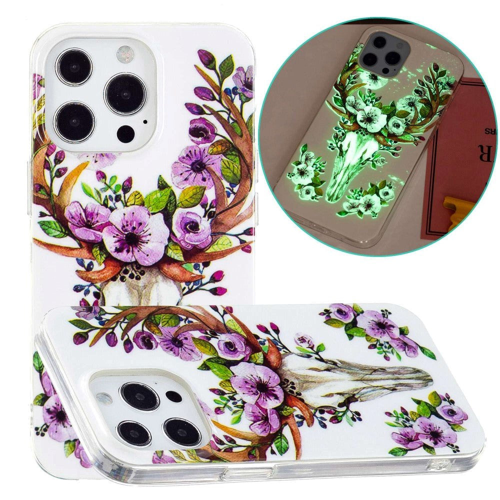 iPhone 14 Pro Flexible TPU Plastic Back Case - Flower Deer