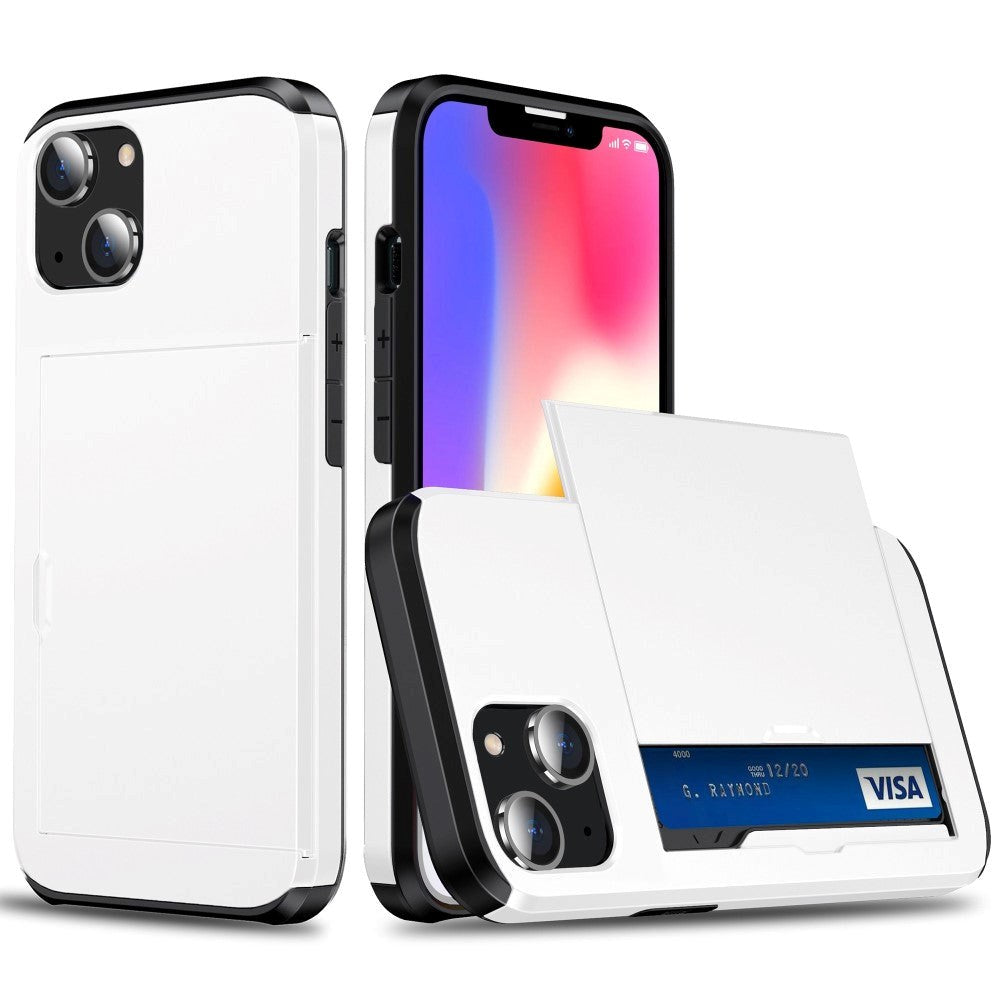 iPhone 14 Hybrid Tough Case w. Card Holder - White