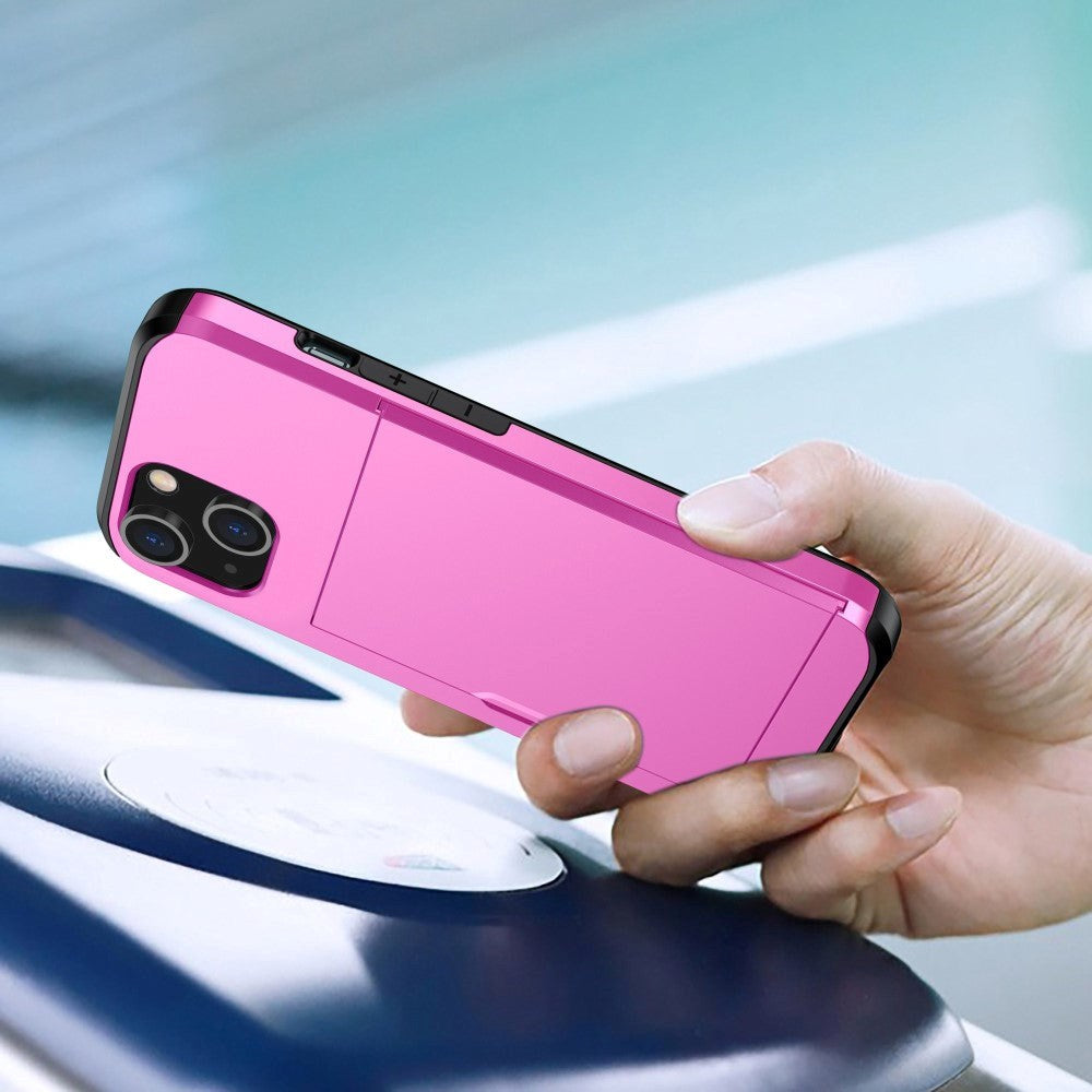 iPhone 14 Hybrid Tough Case w. Card Holder - Pink